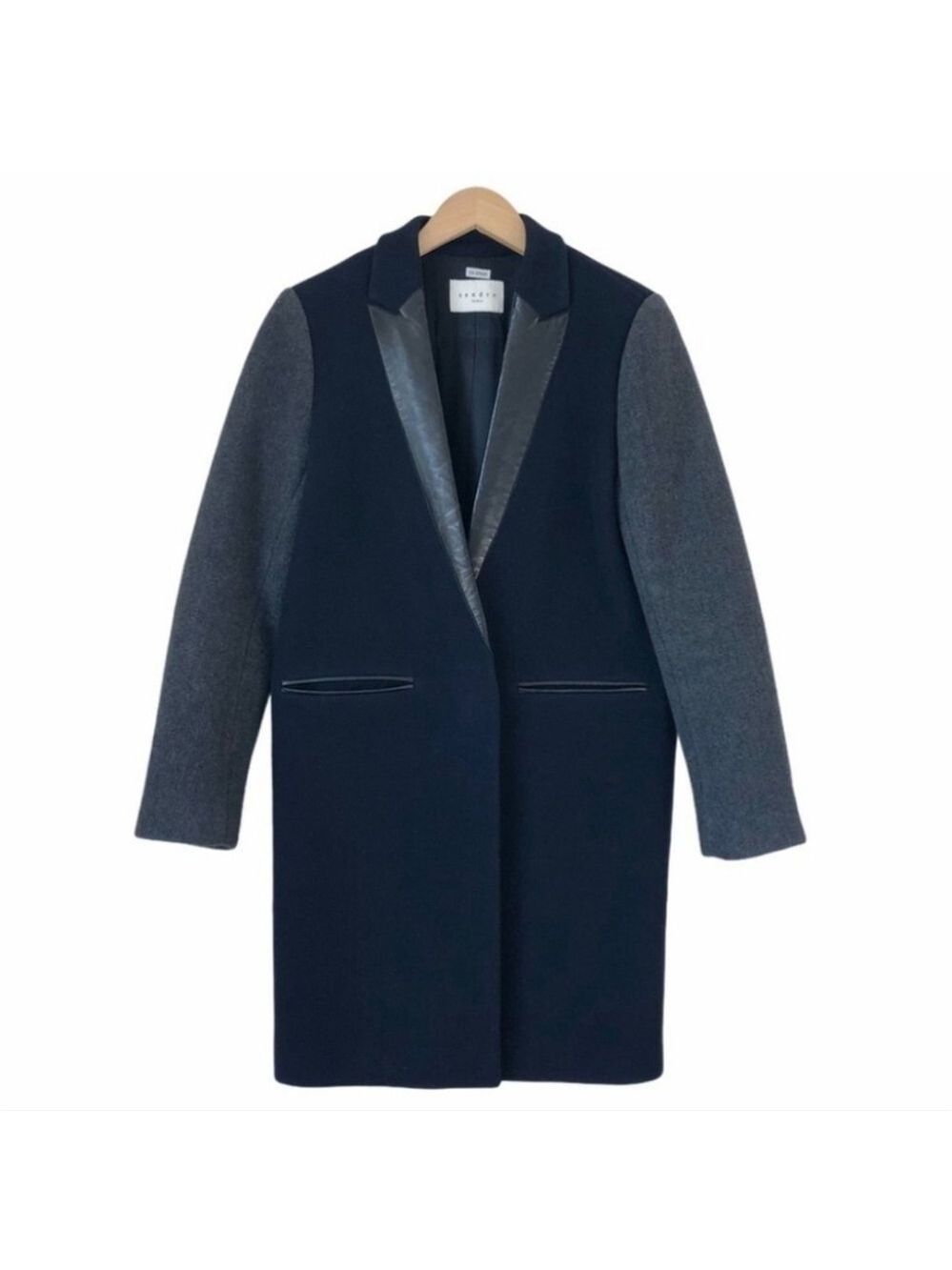 Sandro Paris Navy Colorblock Tailored Wool Coat 36 - Picture 2 of 12